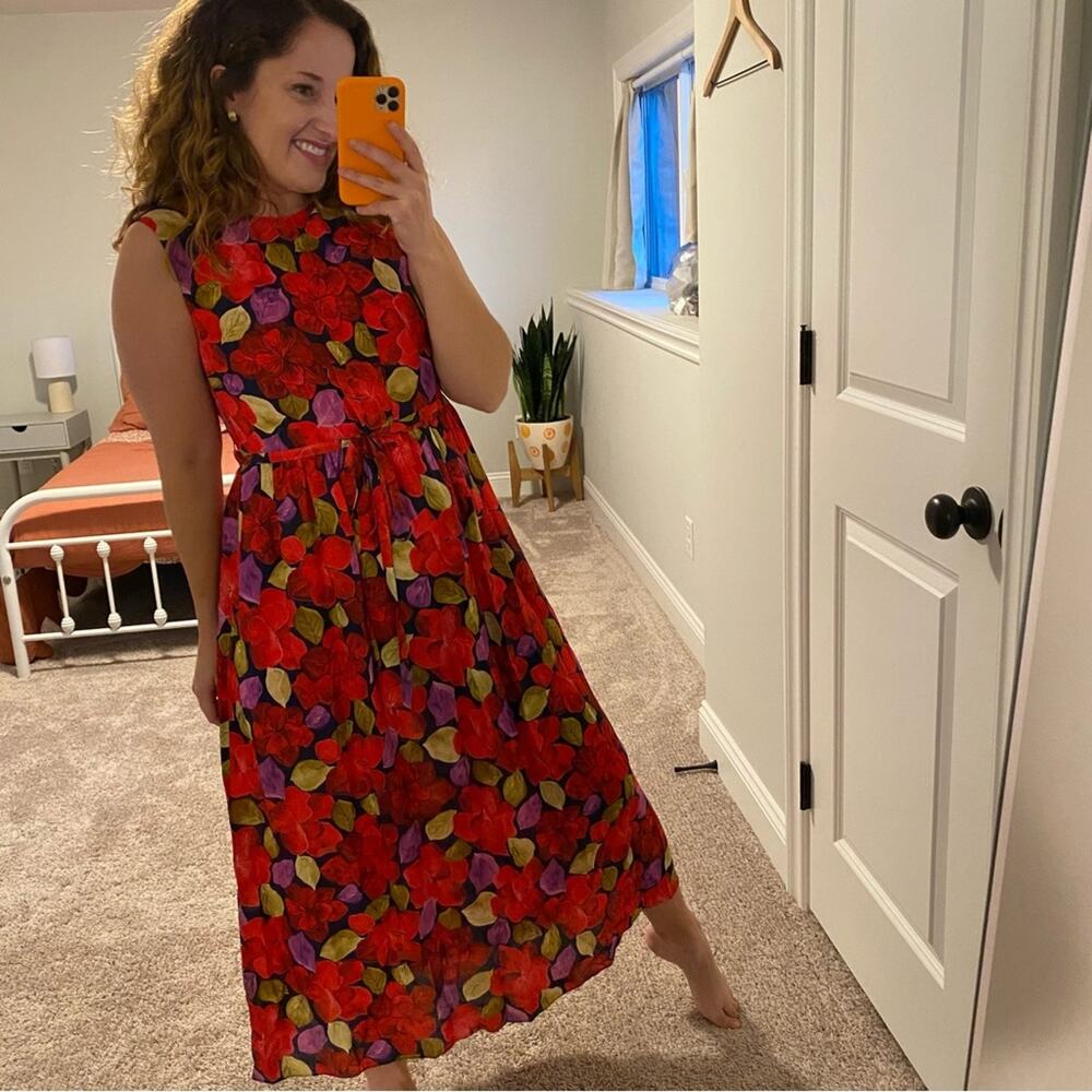 Tuckernuck DYVNA Red Green Floral Silk Maxi Dress XS - Picture 2 of 9